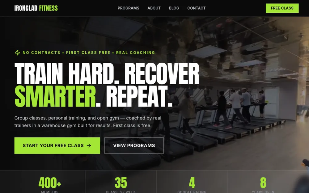 Screenshot of the Fitness Studio website