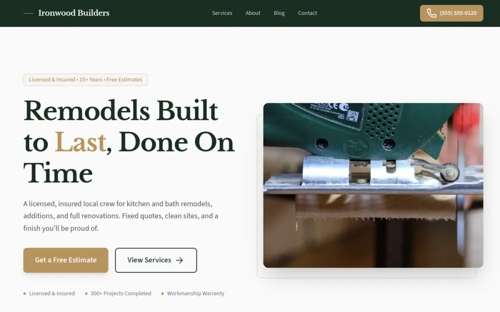 Screenshot of the General Contractor website