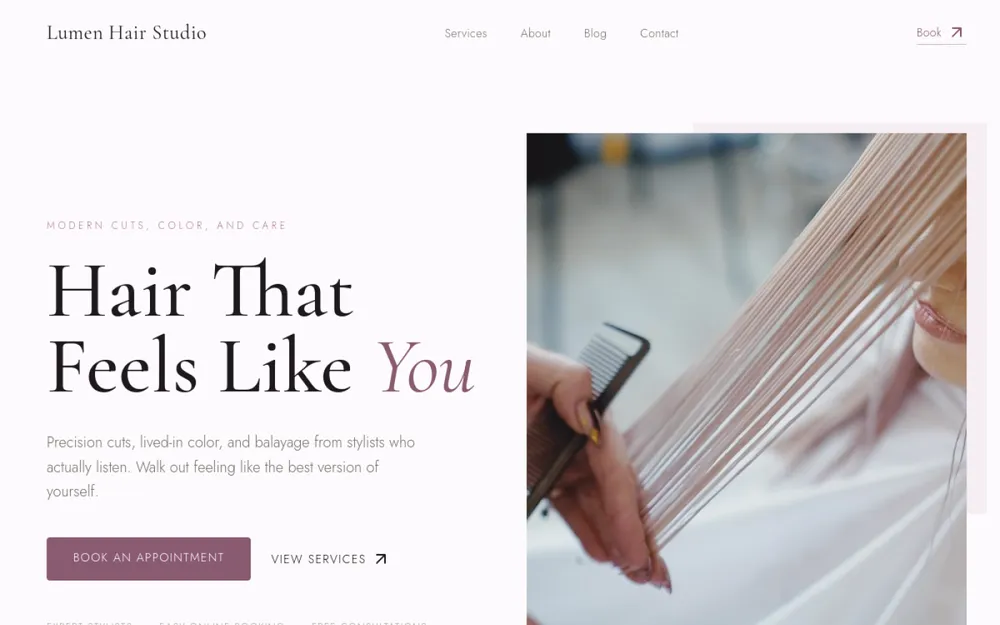 Screenshot of the Hair Salon website