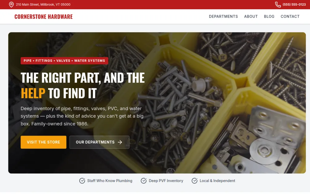 Screenshot of the Hardware Store website