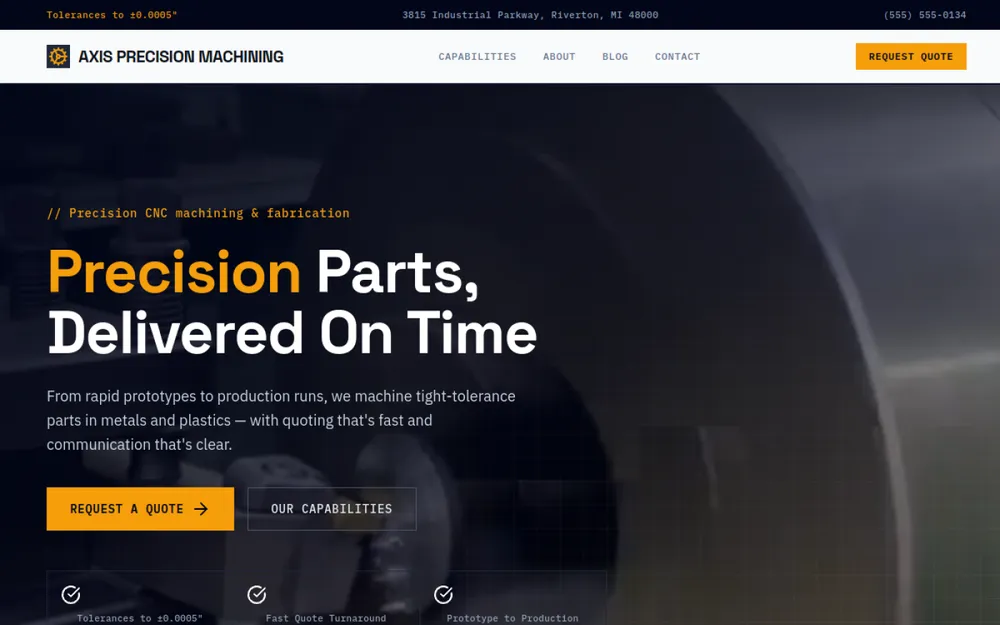 Screenshot of the Machine Shop website