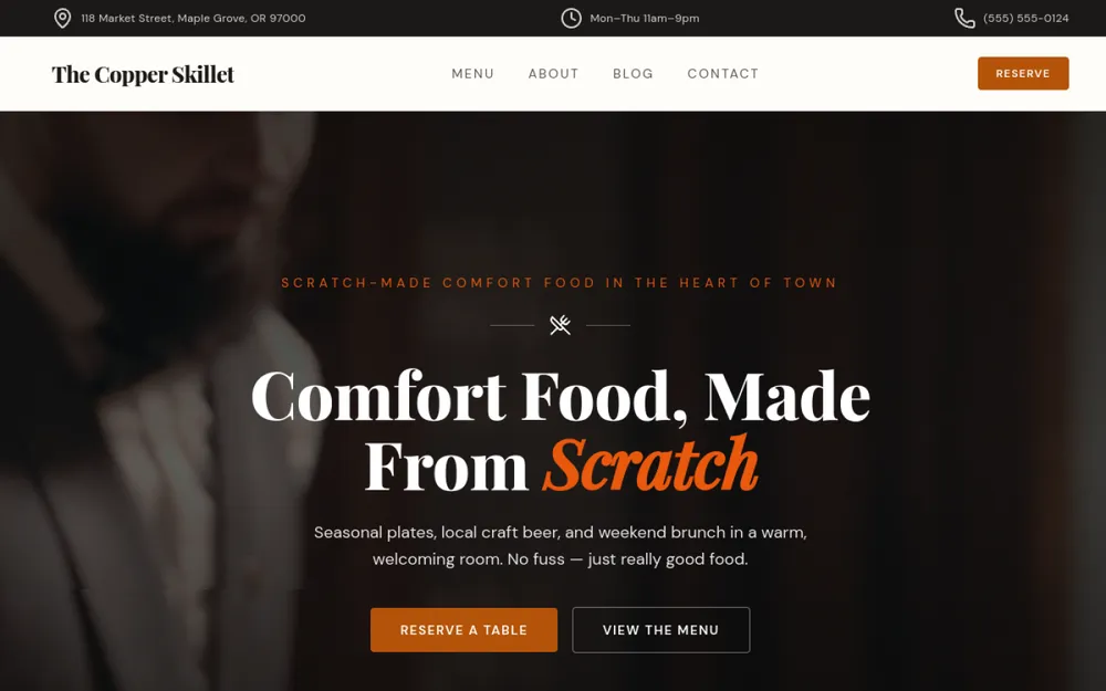 Screenshot of the Restaurant website
